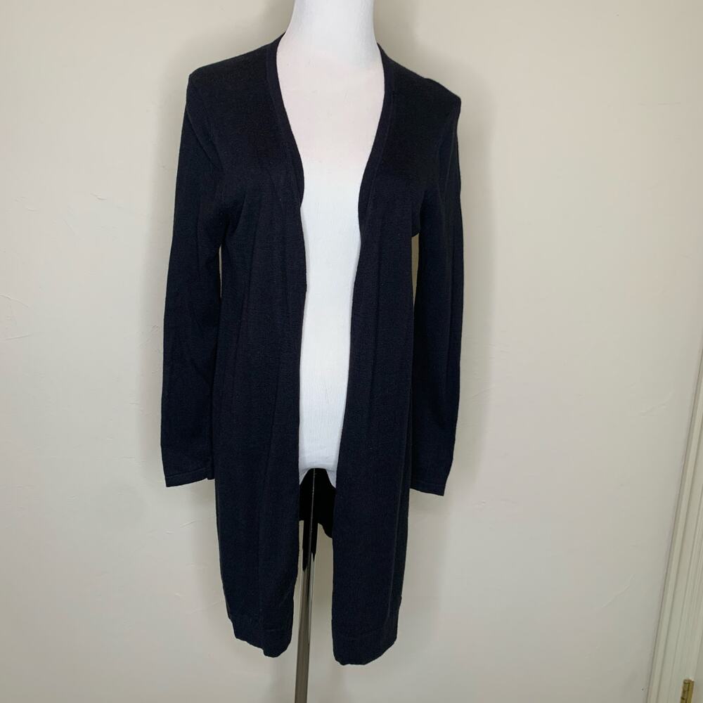 Qi Cashmere Black Open Front Cardigan Sz Petite Medium
